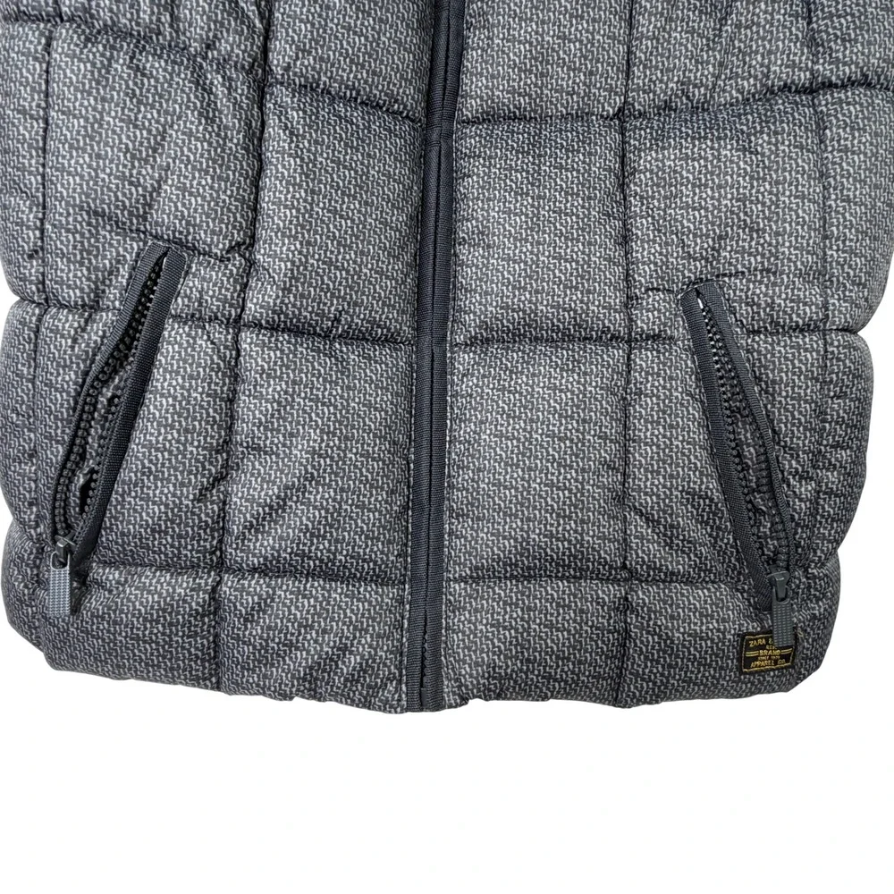 Zara Boys Puffer‎ Vest Jacket Size 11/12 Grey Hooded Quilted Full Zip Gorpcore